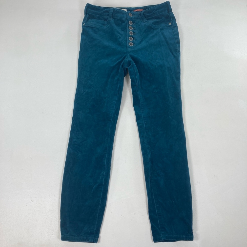Pilcro Anthropologie Button Front High Rise Skinny Corduroy Pants Women 28 Teal